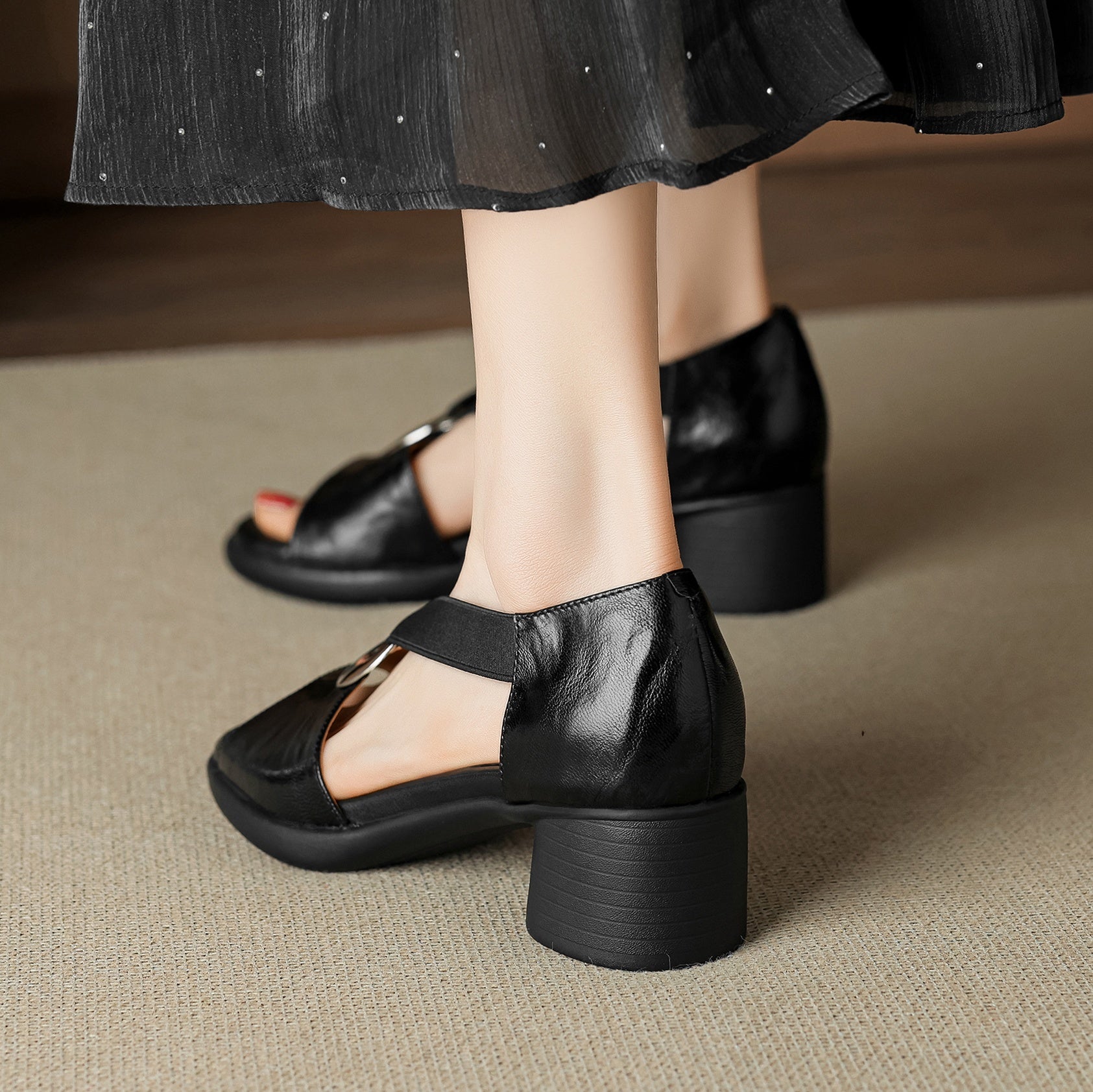 handmade sheepskin block heel sandals