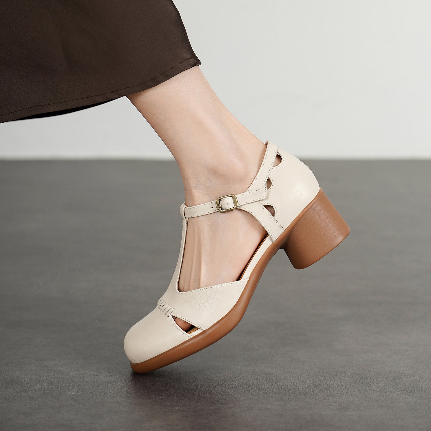 handmade leather T-strap sandals