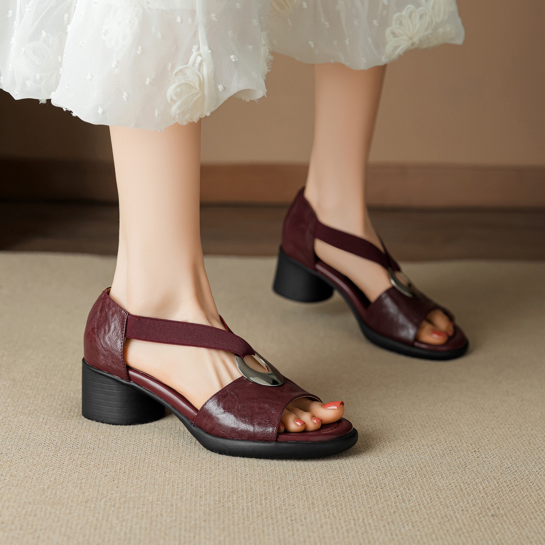 handmade sheepskin block heel sandals