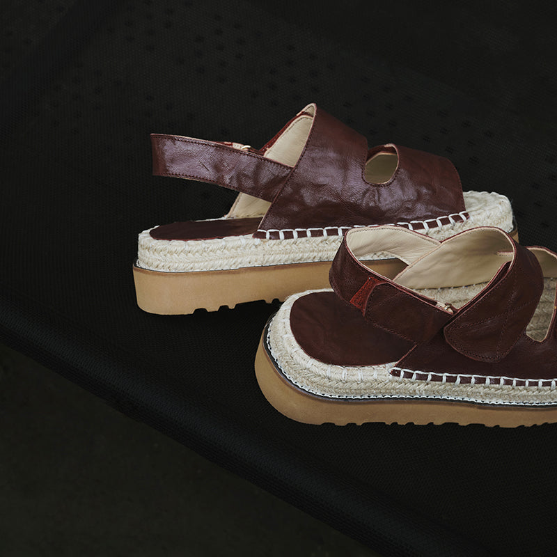 Women's Sheepskin Espadrille Platform Sandals