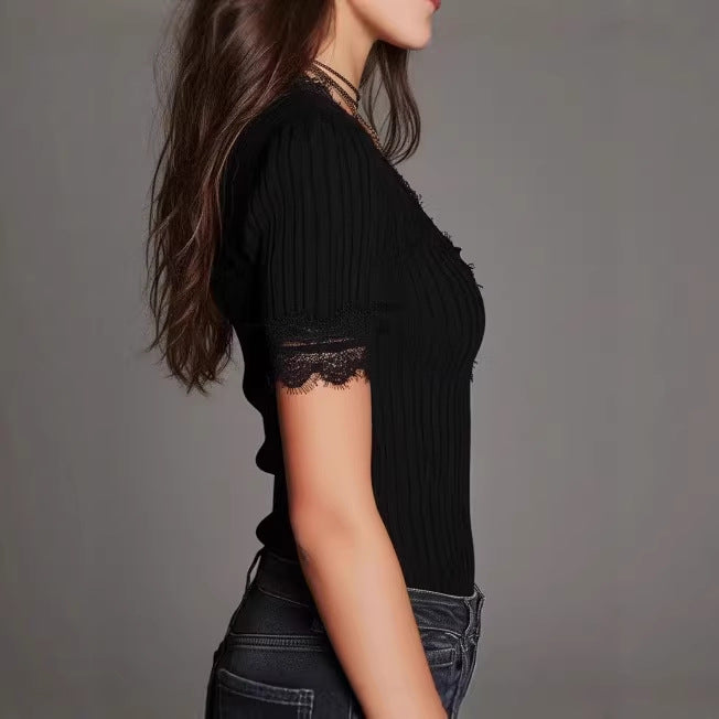 Designer Crochet T-shirt Elegant Slim-fit Versatile