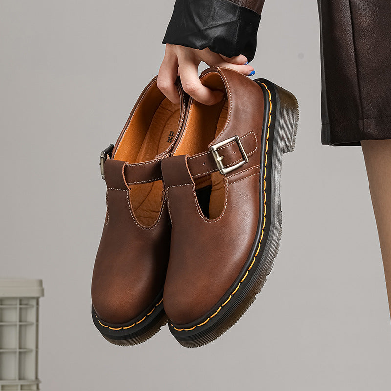 genuine leather T-strap Mary Jane shoes