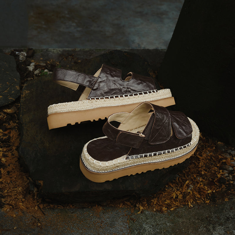 Women's Sheepskin Espadrille Platform Sandals