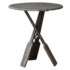 Sunset Trading Cottage Round Boat Oar Accent Table | Distressed Brown/Blue Solid Wood | Fully Assembled Nautical Stand