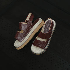 Women's Handmade Full-Grain Sheepskin Espadrille Platform Sandals