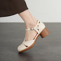 handmade leather T-strap sandals