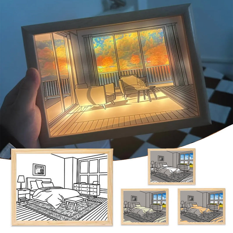 Illuminated Picture LED Decorative Light showcasing a vibrant room scene with a cozy ambiance.