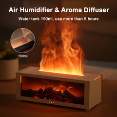 New Flame Aromatherapy machine featuring a realistic flame effect, humidifier and aroma diffuser for home or office use.