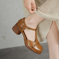 handmade leather T-strap sandals