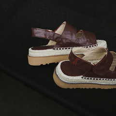 Women's Handmade Full-Grain Sheepskin Espadrille Platform Sandals
