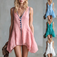Sleeveless Vintage-style Piped Cotton-