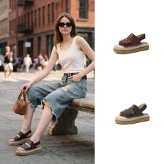Women's Handmade Full-Grain Sheepskin Espadrille Platform Sandals