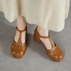 handmade leather T-strap sandals