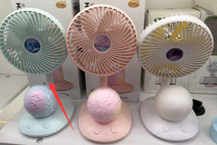 plastic fan with blue colored lights