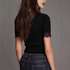 Designer Crochet T-shirt Elegant Slim-fit Versatile