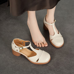 handmade leather T-strap sandals