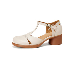 handmade leather T-strap sandals