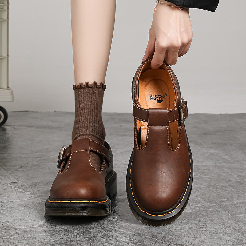 genuine leather T-strap Mary Jane shoes